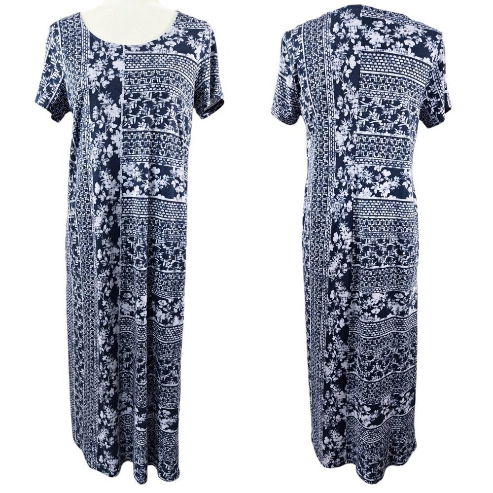 J. Jill Pure Jill Modal Blend Blue Floral Mixed Print Midi Dress Beachy Boho